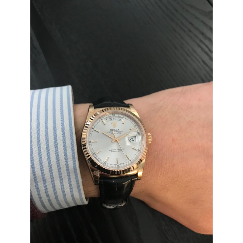 gold rolex day date leather strap