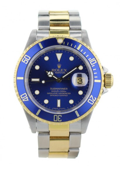 rolex submariner date blue dial men's watch 16613lb