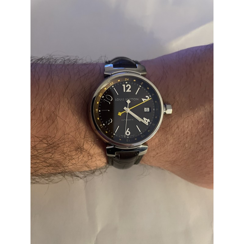 Watches: modern - LOUIS VUITTON Tambour In Black GMT Q113K Automatic Men's  Watch