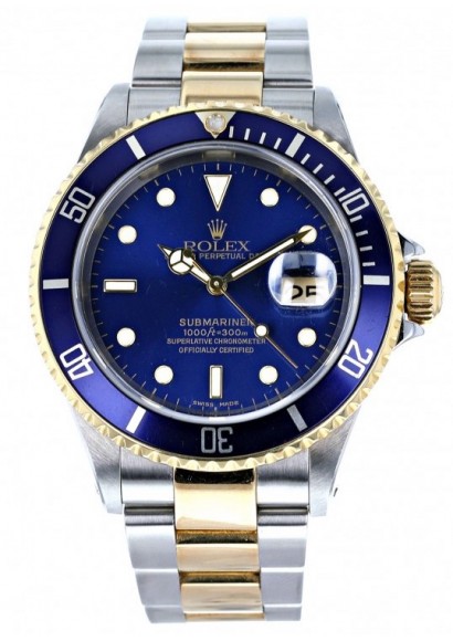 rolex submariner date blue dial men's watch 16613lb