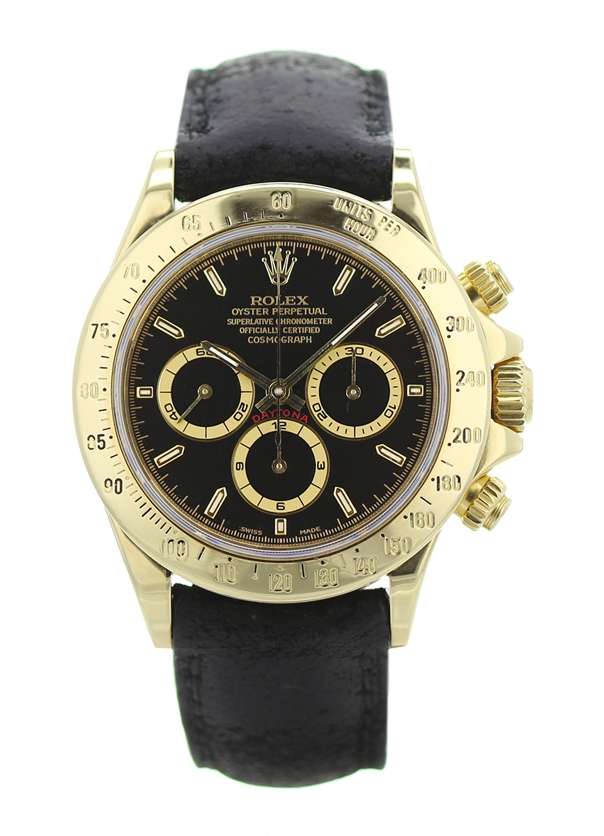 rolex daytona yellow gold leather strap